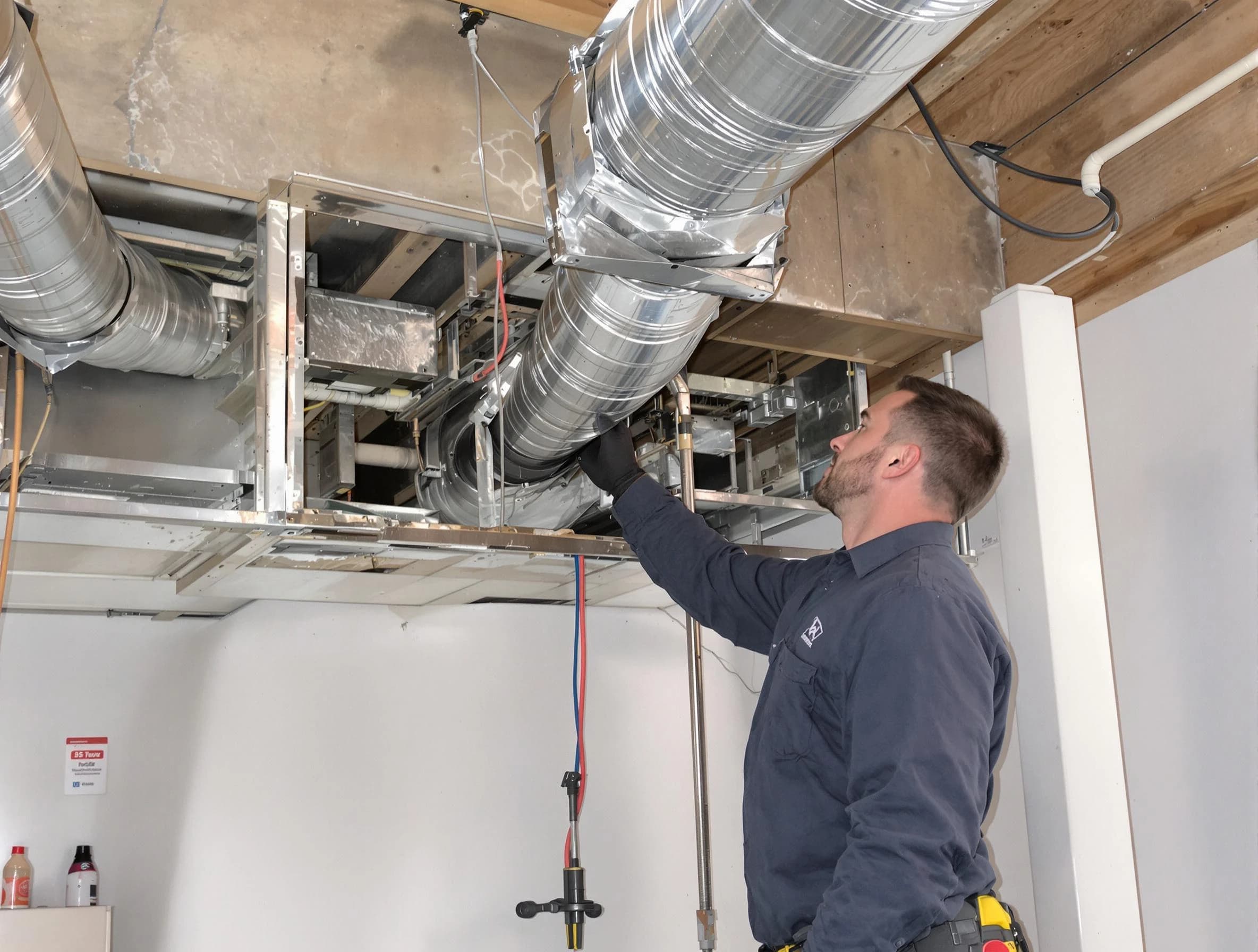 Austell Air Duct Cleaning technician performing professional air duct repair using specialized tools in Austell