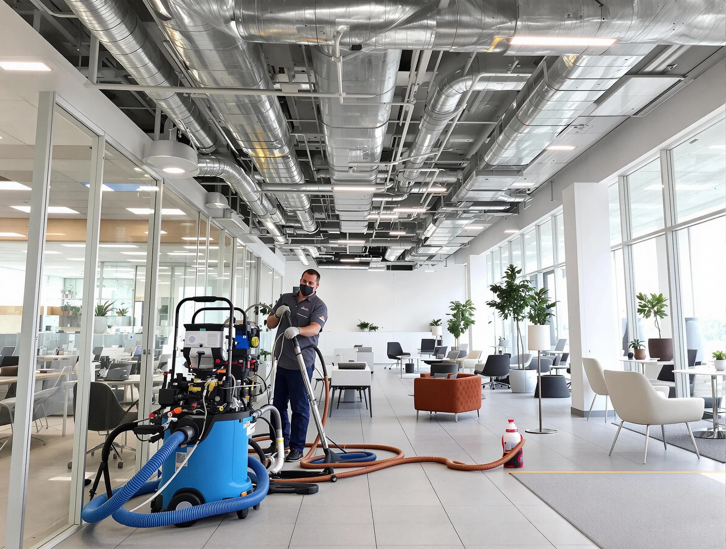 Austell Air Duct Cleaning team conducting comprehensive commercial duct cleaning at a business location in Austell