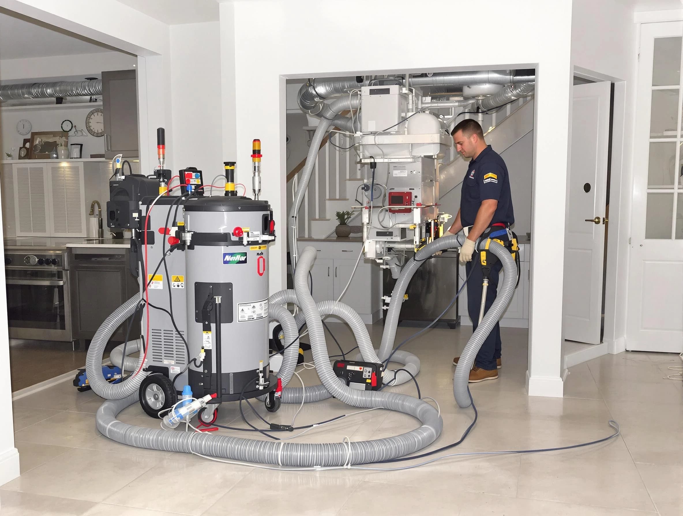 Austell Air Duct Cleaning technician operating negative pressure cleaning equipment for thorough duct maintenance in Austell